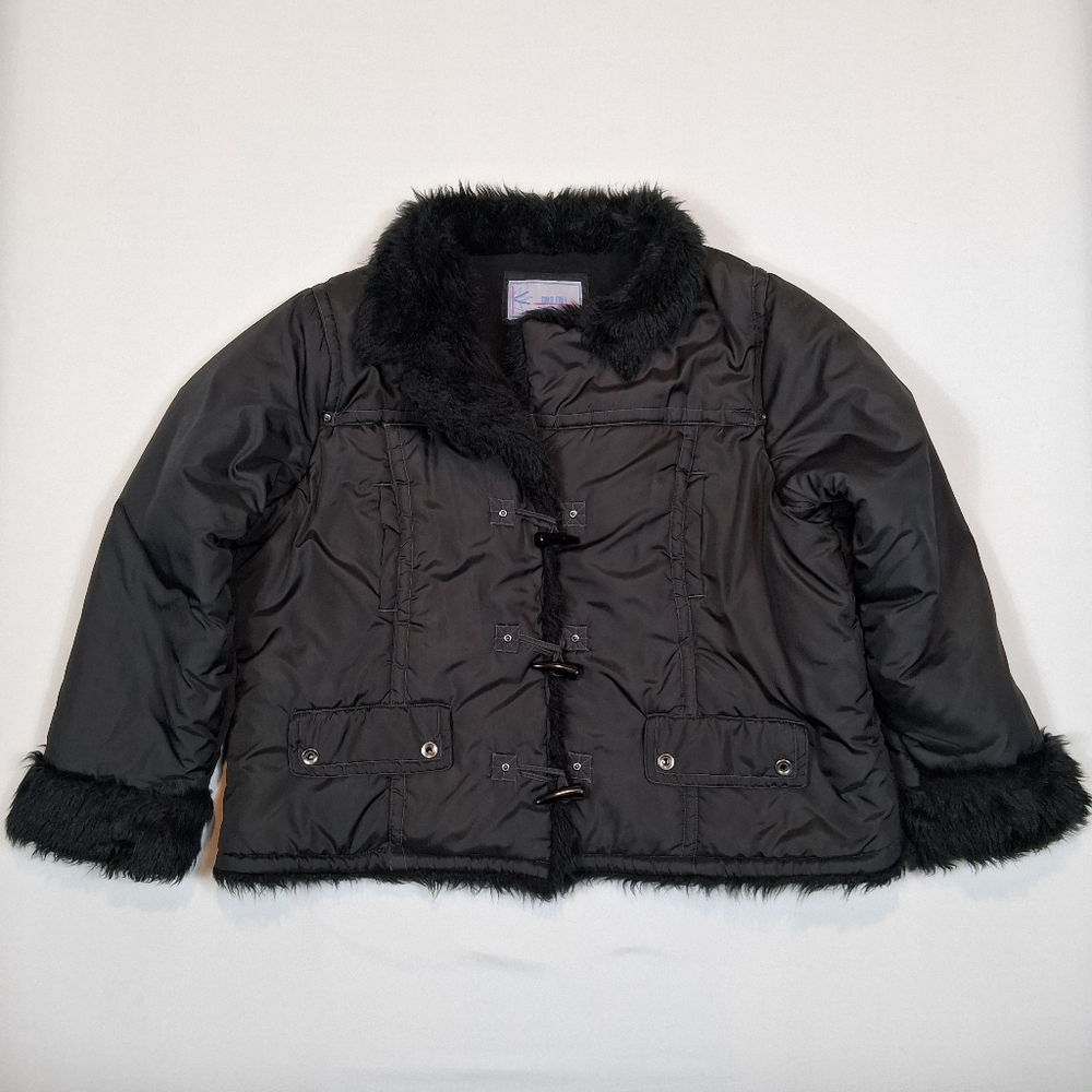 Vtg Cold Free By Marcelle Renee Faux Fur Trim Lined Bone Toggle Button Jacket 3X